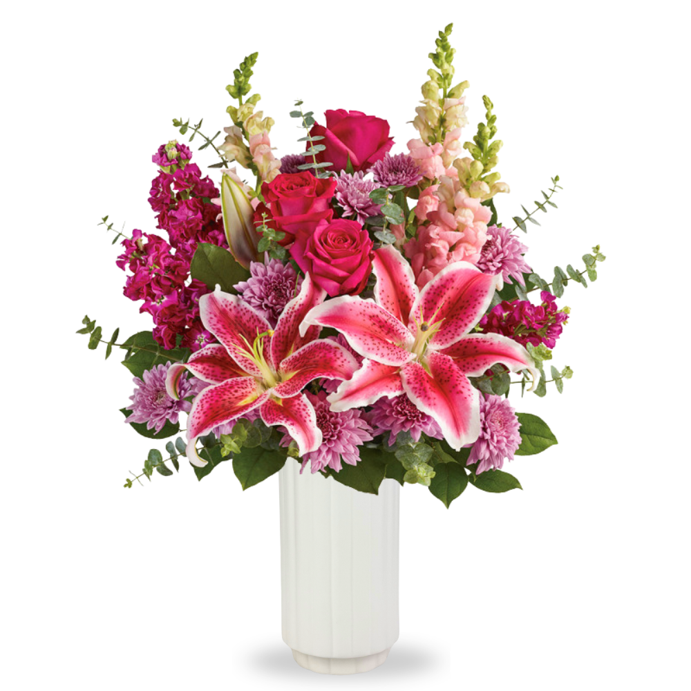 Beautifully Bold pink stargazer arrangement from Dotties Flowers