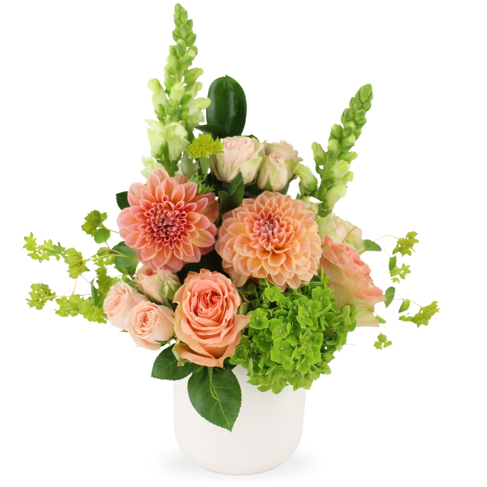 Summer Spirit arrangement with peach dahlias from Dotties Flowers